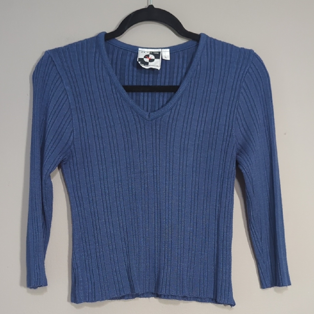 Vintage Ribbed Sweater Large Blue